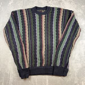 Vintage Structure 3D Textured Knit Sweater XL Multicolor Striped Coogi Style